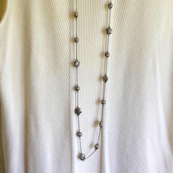 Necklace Silver Long  Statement Chain Bauble Ball Vintage - Picture 5 of 11